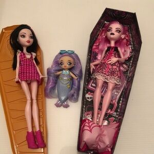 Monster High Doll Trio - Black, Pink lol surprise mini mermaid doll Lot